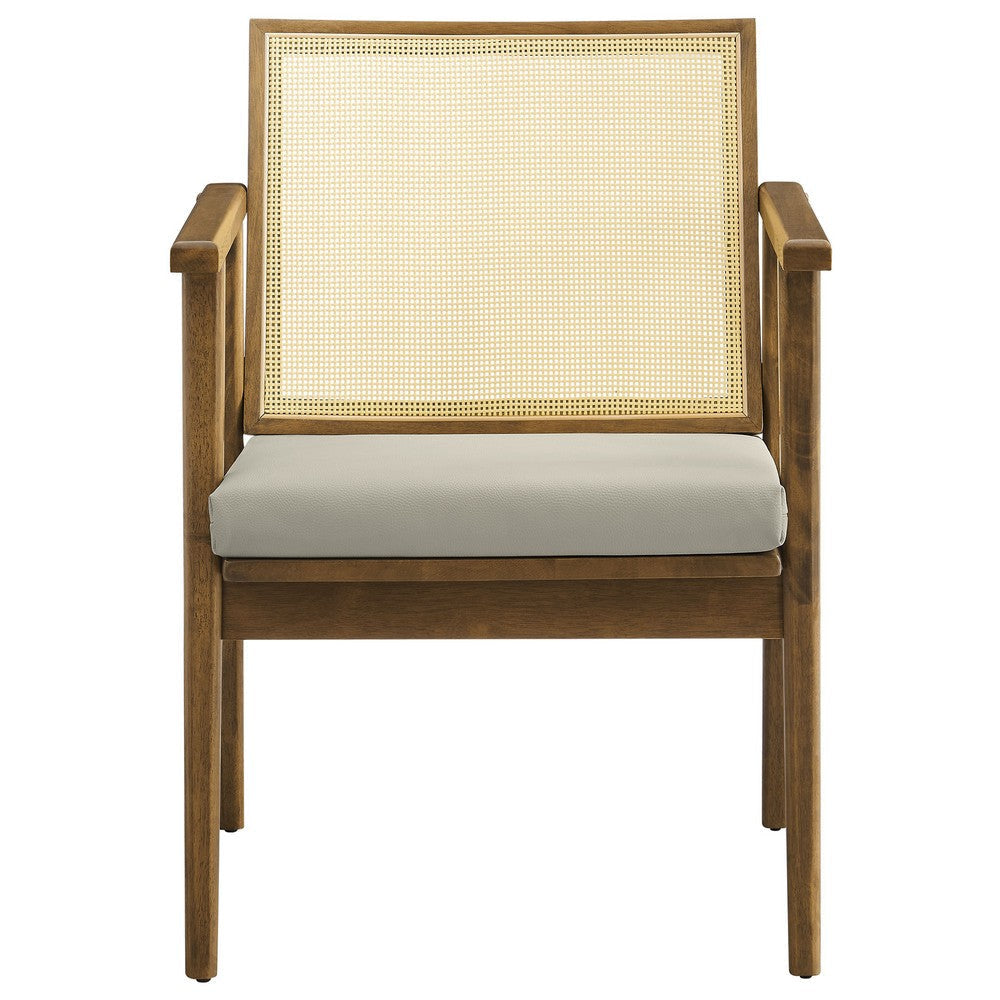 Modway Thera Set of 2 Vegan Leather and Rattan Accent Chairs in Weathered Oak Stone