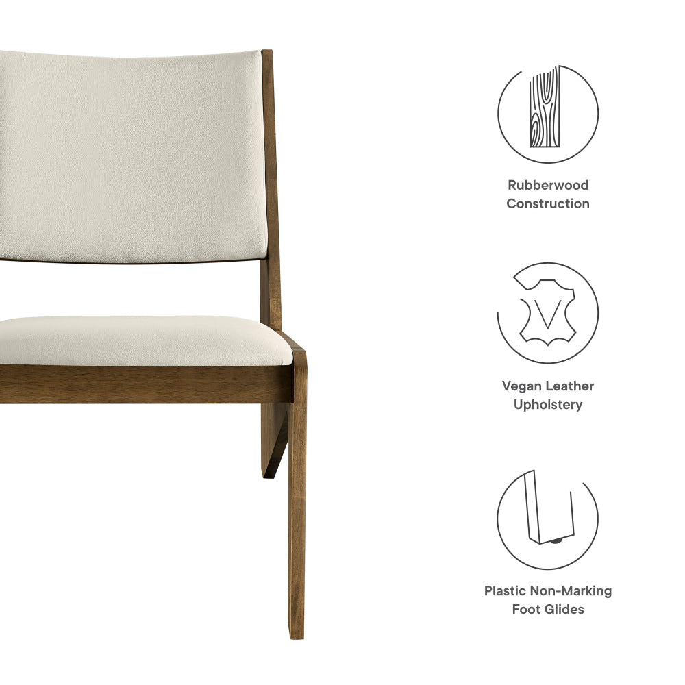 Modway Rylina Faux Leather Accent Chair Set of 2 in Weathered Oak Stone