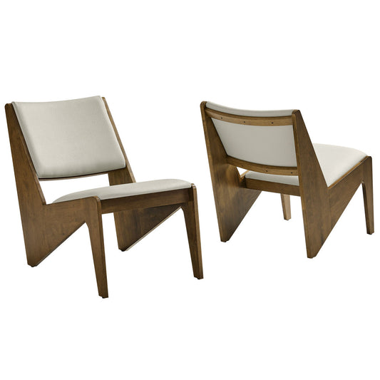 Modway Rylina Faux Leather Accent Chair Set of 2 in Weathered Oak Stone