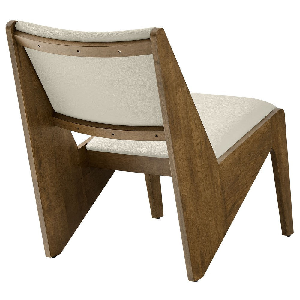 Modway Rylina Faux Leather Accent Chair Set of 2 in Weathered Oak Stone