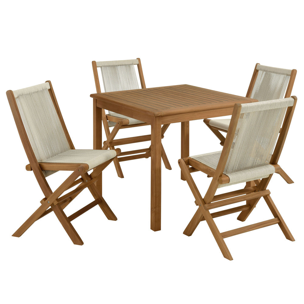 Modway Vienna Outdoor Patio Teak Wood 5-Piece Dining Set in Natural Natural