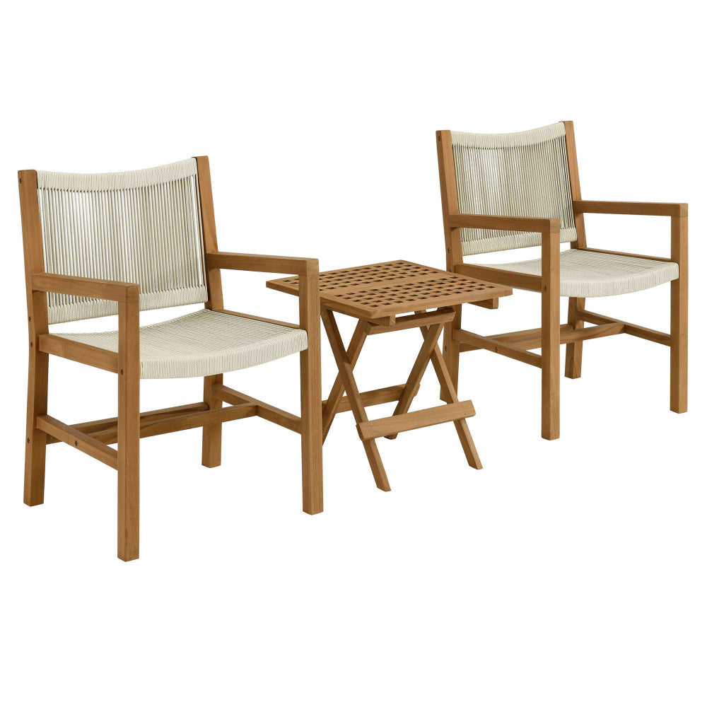 Modway Vienna Outdoor Patio Teak Wood 3-Piece Furniture Set in Natural Natural