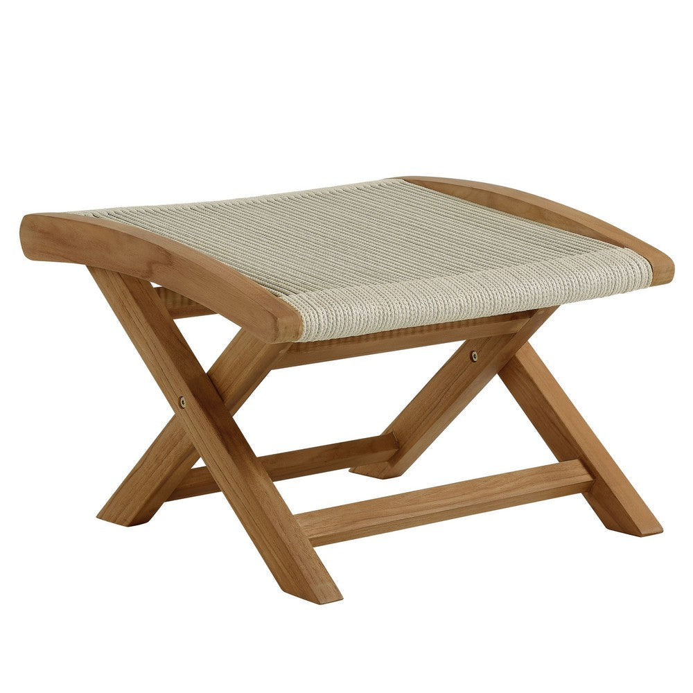 Modway Vienna Outdoor Patio Teak Wood 2-Piece Folding Chair and Ottoman Set in Natural Natural