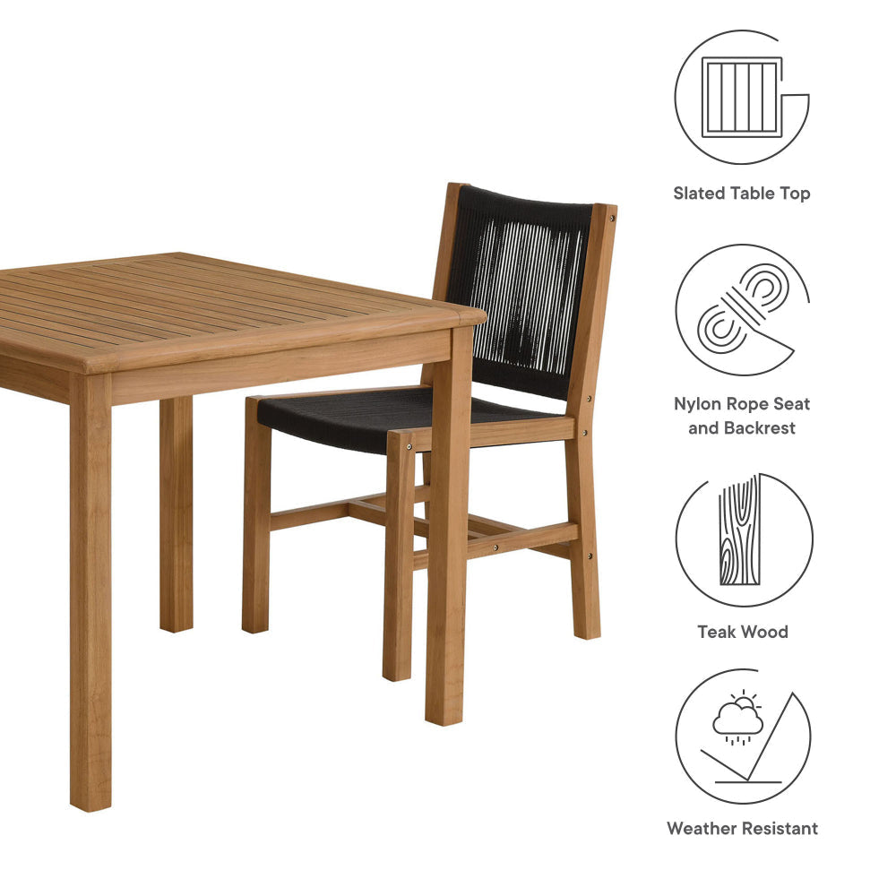 Vienna 3-Piece Outdoor Patio Teak and Rope Dining Set with Armless Chairs by Modway