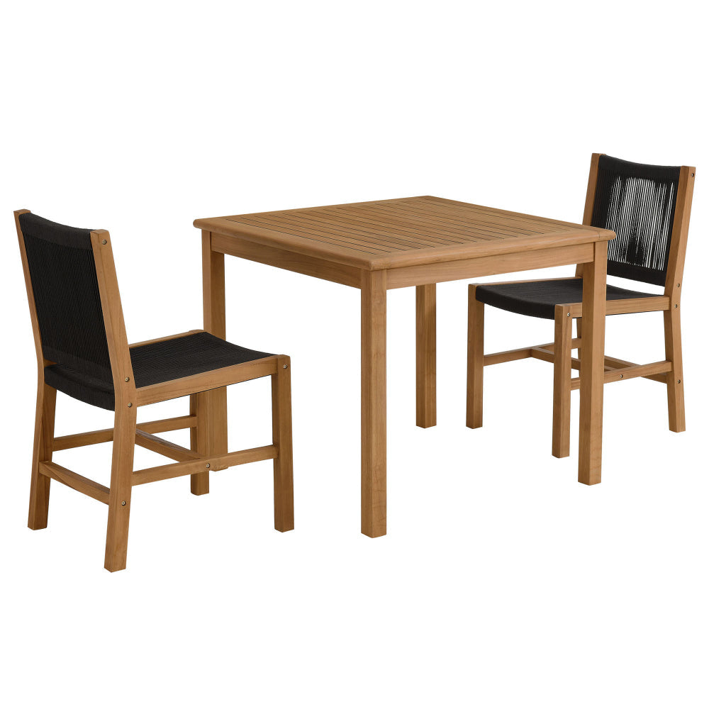 Vienna 3-Piece Outdoor Patio Teak and Rope Dining Set with Armless Chairs by Modway