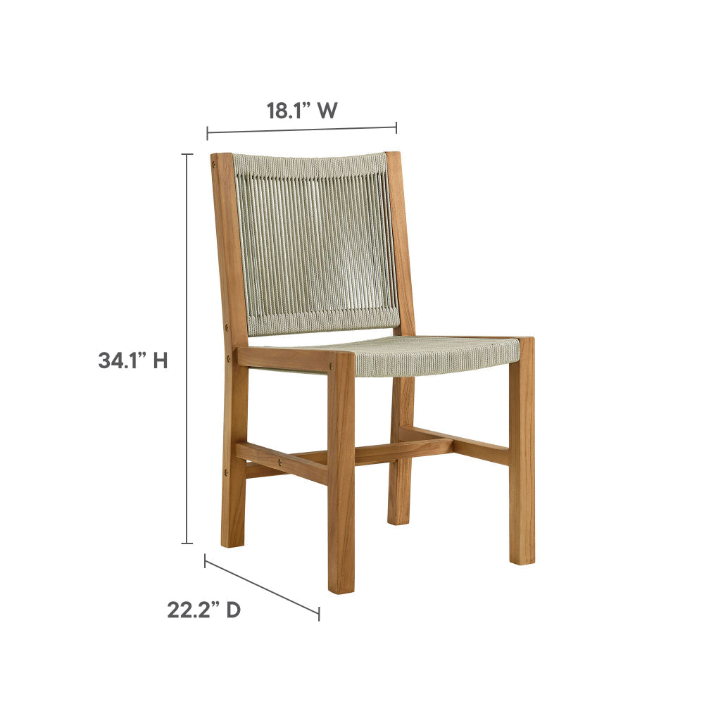 Modway Vienna Outdoor Patio Teak Wood 3-Piece Dining Set in Natural Natural – Weather-Resistant Square Dining Table with Woven Rope Armless