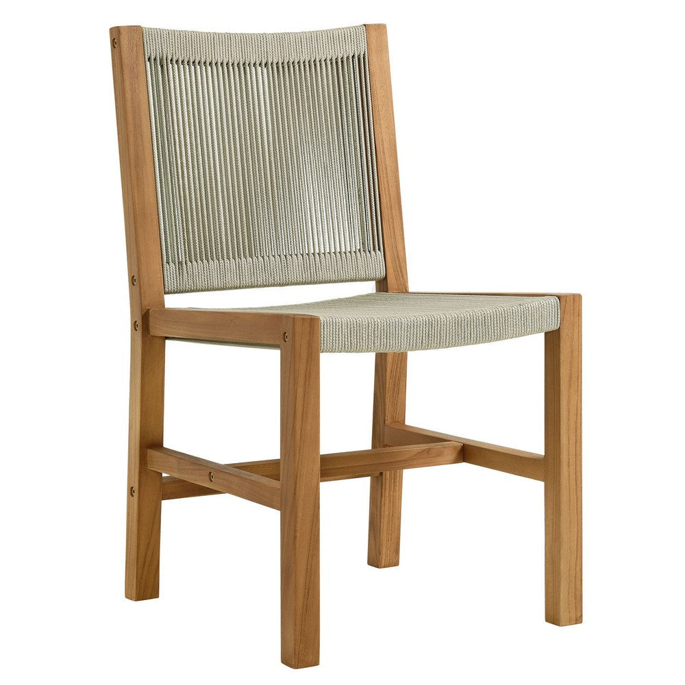 Modway Vienna Outdoor Patio Teak Wood 3-Piece Dining Set in Natural Natural – Weather-Resistant Square Dining Table with Woven Rope Armless
