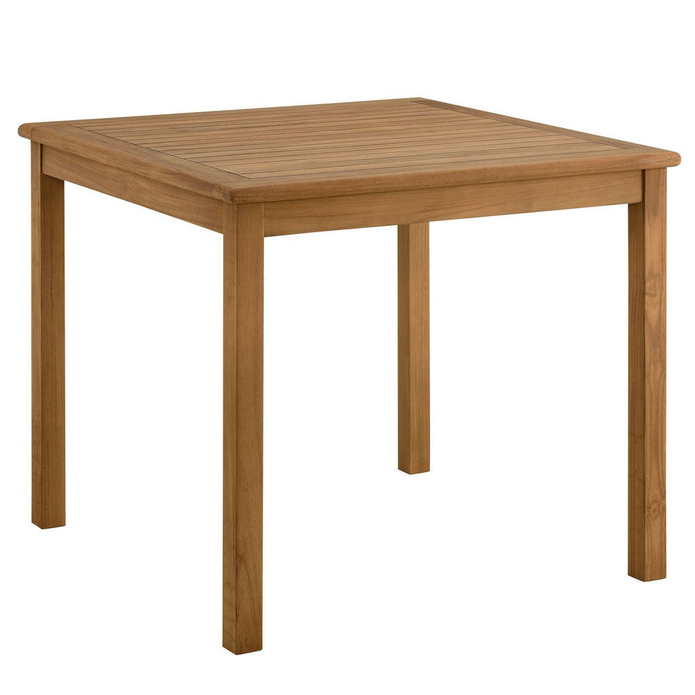 Modway Vienna Outdoor Patio Teak Wood 3-Piece Dining Set in Natural Natural – Weather-Resistant Square Dining Table with Woven Rope Armless