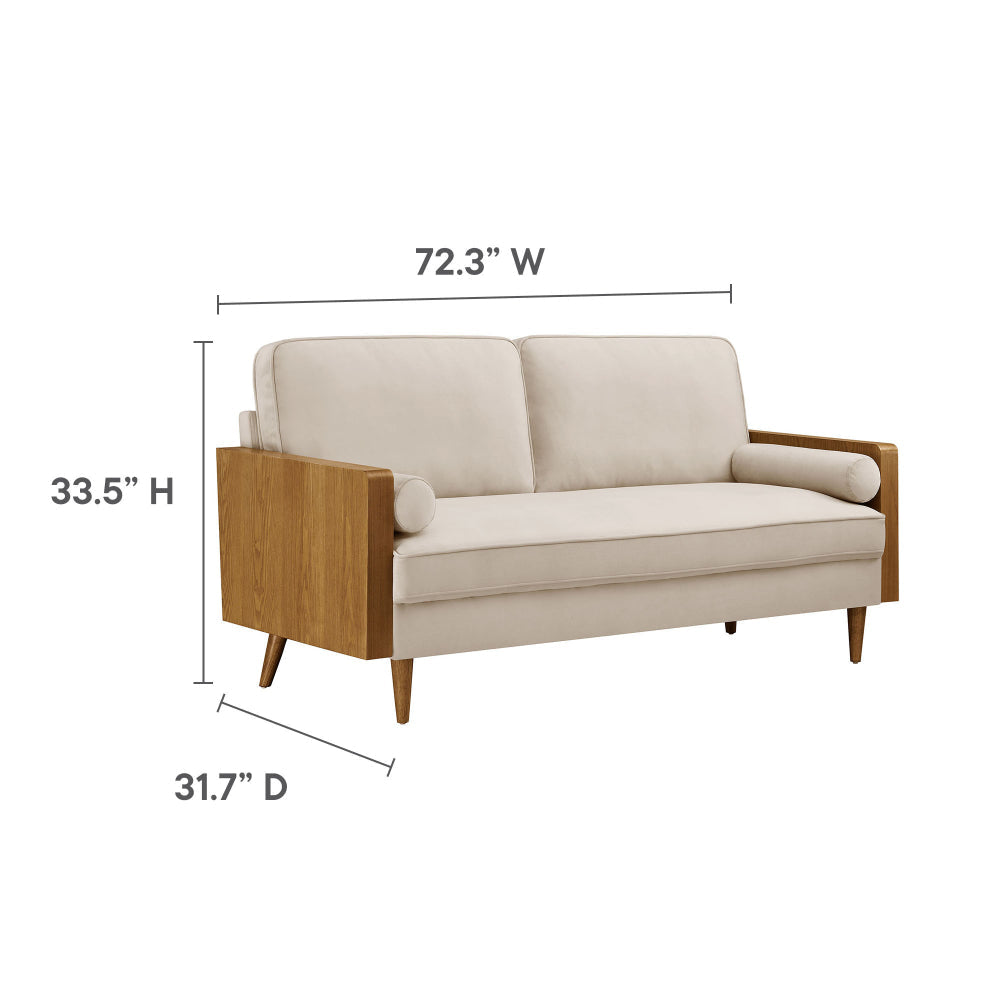 Modway Kellan 72 Inch Velvet Sofa in Walnut Almond