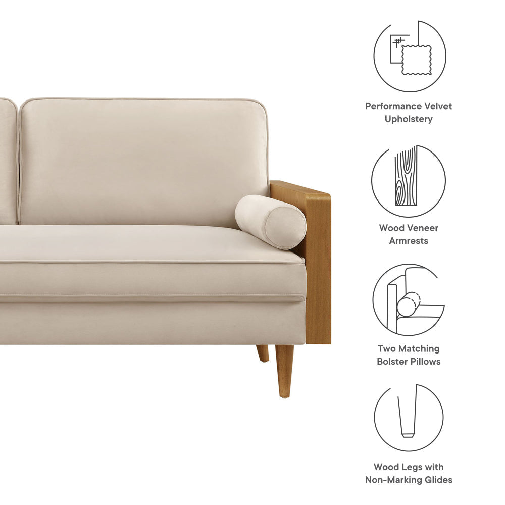 Modway Kellan 72 Inch Velvet Sofa in Walnut Almond