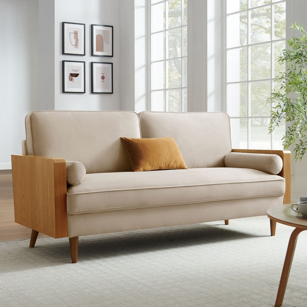 Modway Kellan 72 Inch Velvet Sofa in Walnut Almond