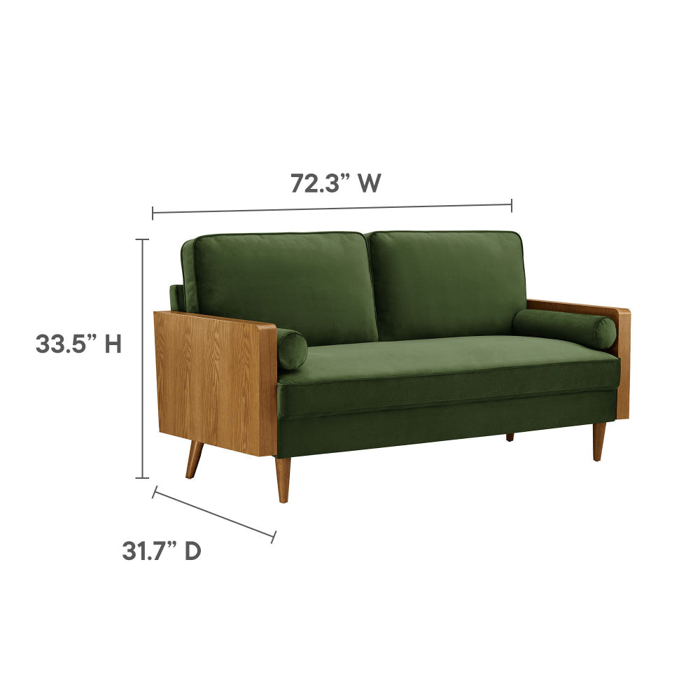 Modway Kellan 72 Inch Velvet Sofa in Walnut Moss Green