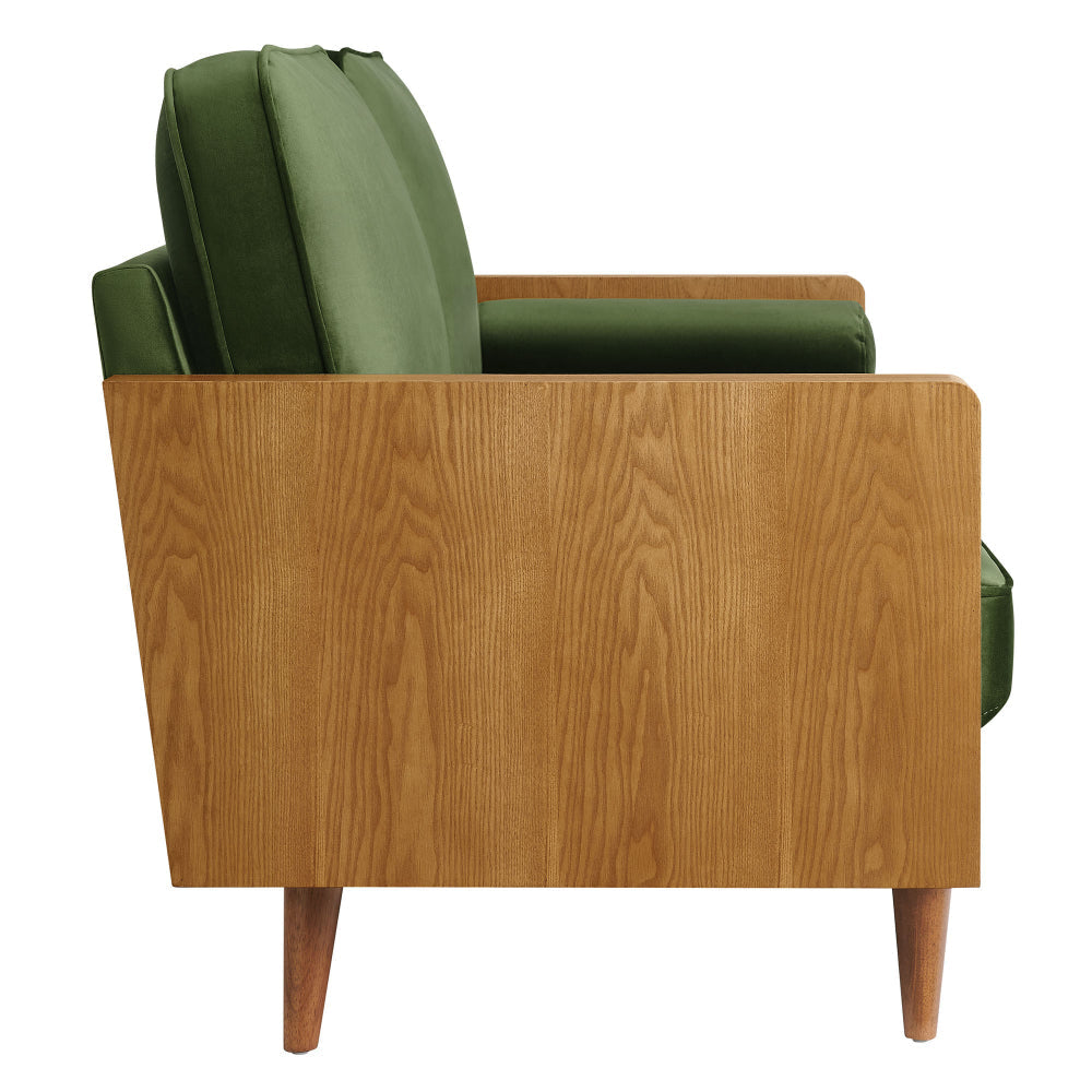 Modway Kellan 72 Inch Velvet Sofa in Walnut Moss Green