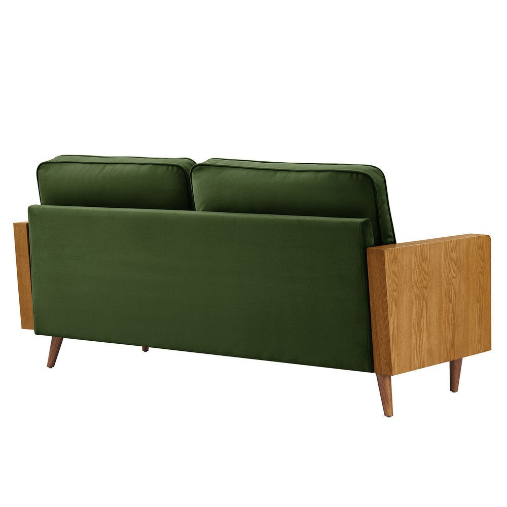 Modway Kellan 72 Inch Velvet Sofa in Walnut Moss Green