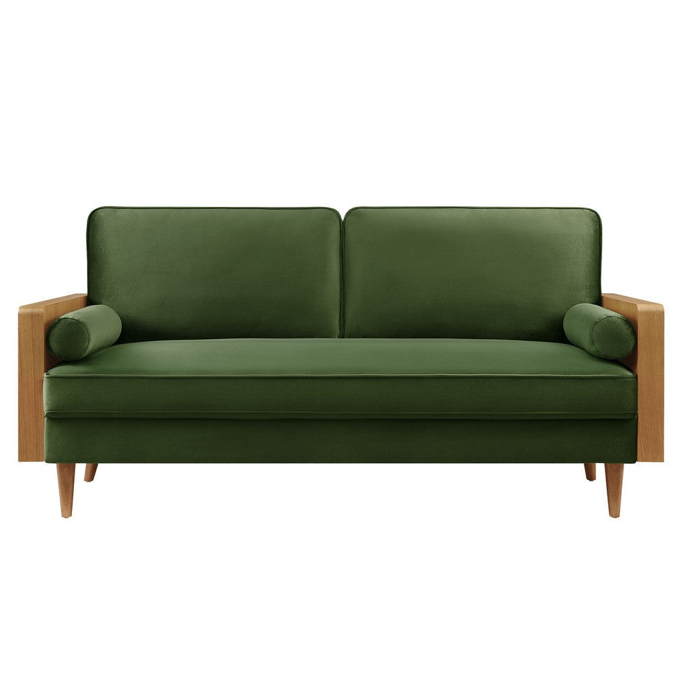 Modway Kellan 72 Inch Velvet Sofa in Walnut Moss Green