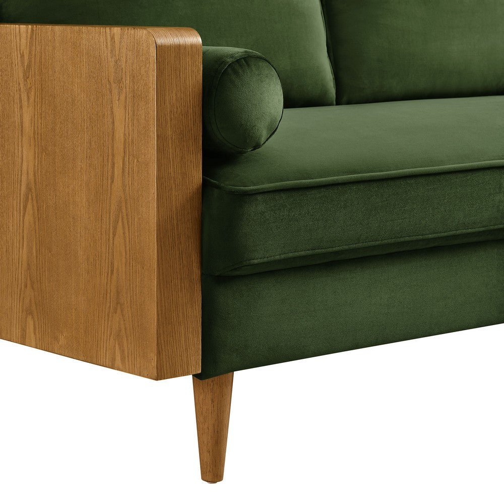 Modway Kellan 72 Inch Velvet Sofa in Walnut Moss Green
