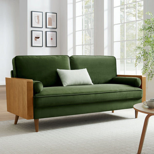 Modway Kellan 72 Inch Velvet Sofa in Walnut Moss Green