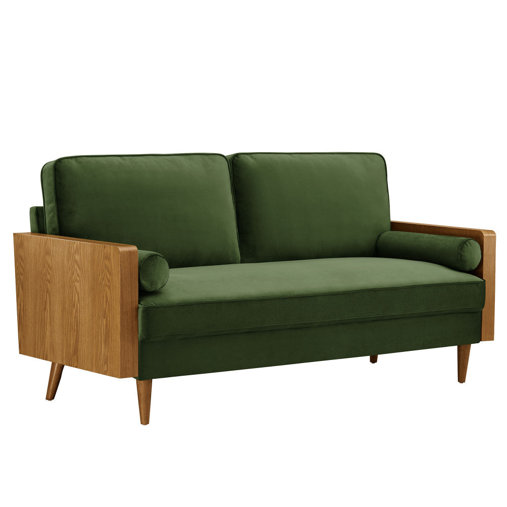 Modway Kellan 72 Inch Velvet Sofa in Walnut Moss Green