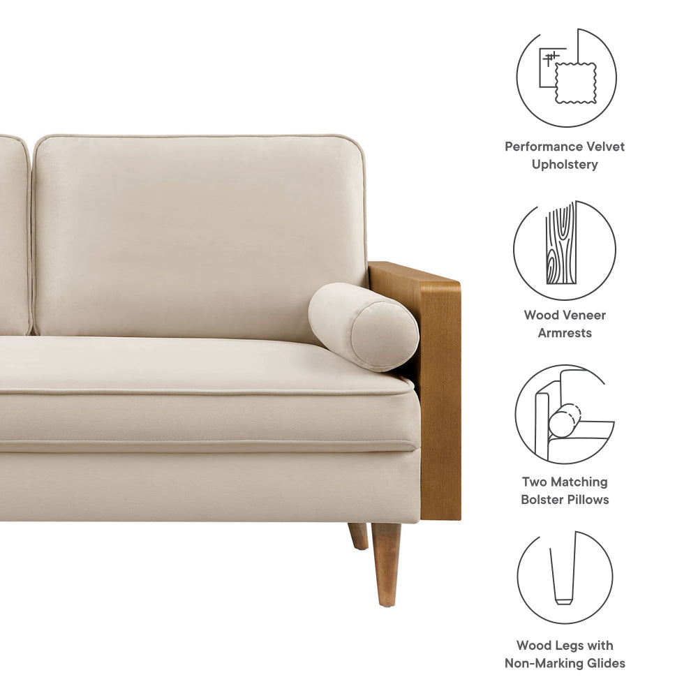 Modway Kellan 61 Inch Performance Velvet Loveseat in Walnut Almond