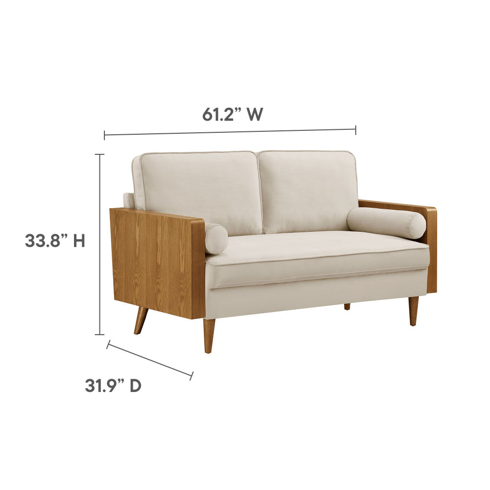 Modway Kellan 61 Inch Performance Velvet Loveseat in Walnut Almond