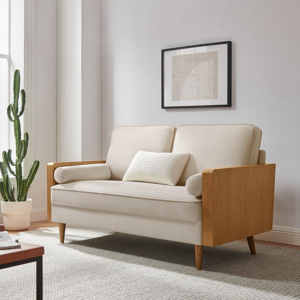 Modway Kellan 61 Inch Performance Velvet Loveseat in Walnut Almond