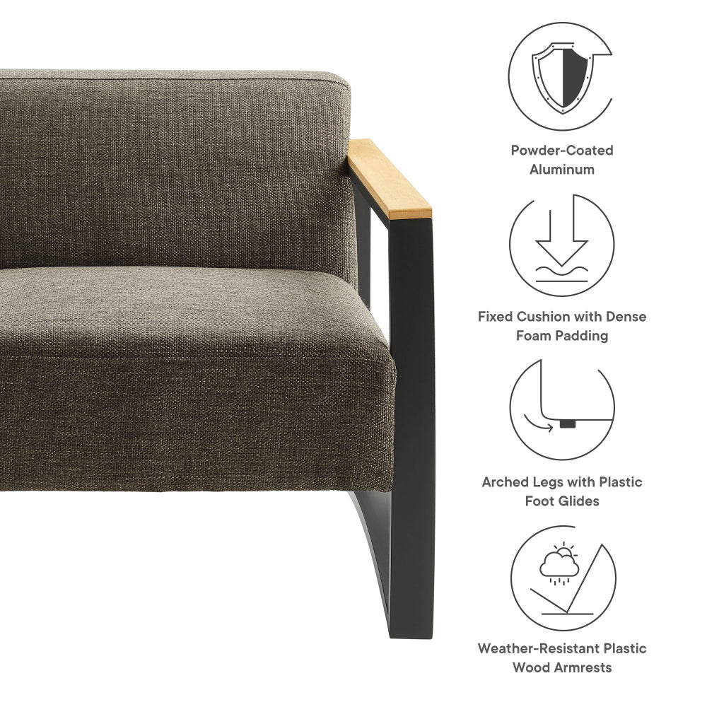 Modway Sauve Outdoor Patio Aluminum Armchair in Charcoal Smoke