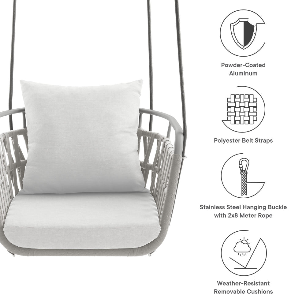 Modway Kaliah Outdoor Patio Powder-Coated Aluminum Swing Chair in Light Gray White