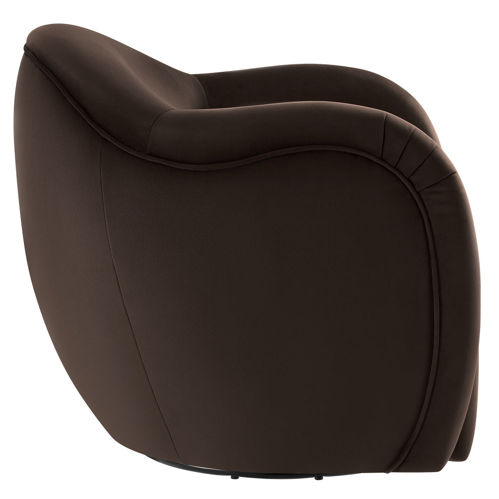 Modway Compose Performance Velvet Swivel Armchair in Chocolate Brown - Barrel Accent Chair - Comfy Round Single Sofa Chair with 360°