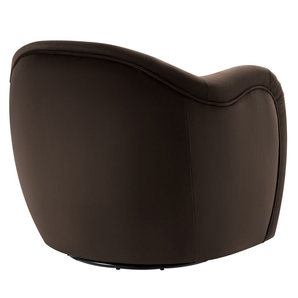 Modway Compose Performance Velvet Swivel Armchair in Chocolate Brown - Barrel Accent Chair - Comfy Round Single Sofa Chair with 360°