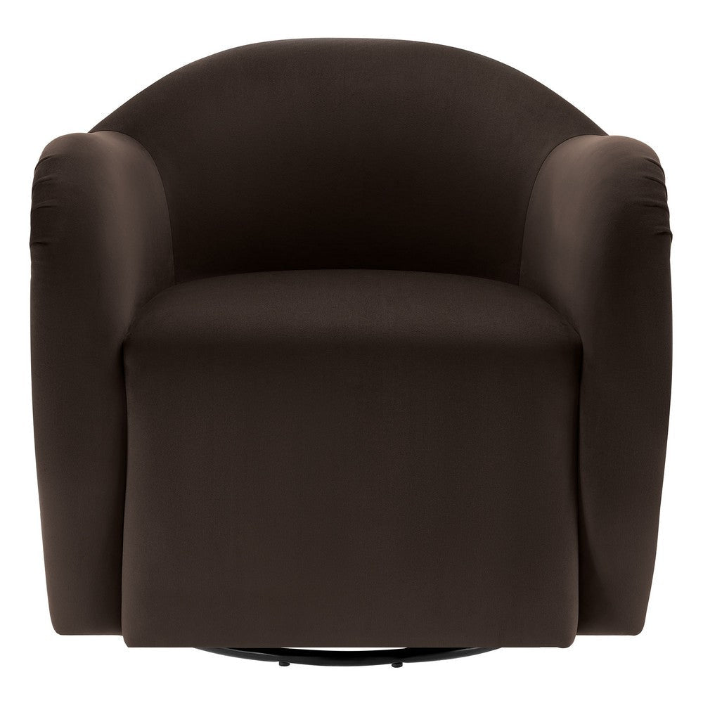Modway Compose Performance Velvet Swivel Armchair in Chocolate Brown - Barrel Accent Chair - Comfy Round Single Sofa Chair with 360°