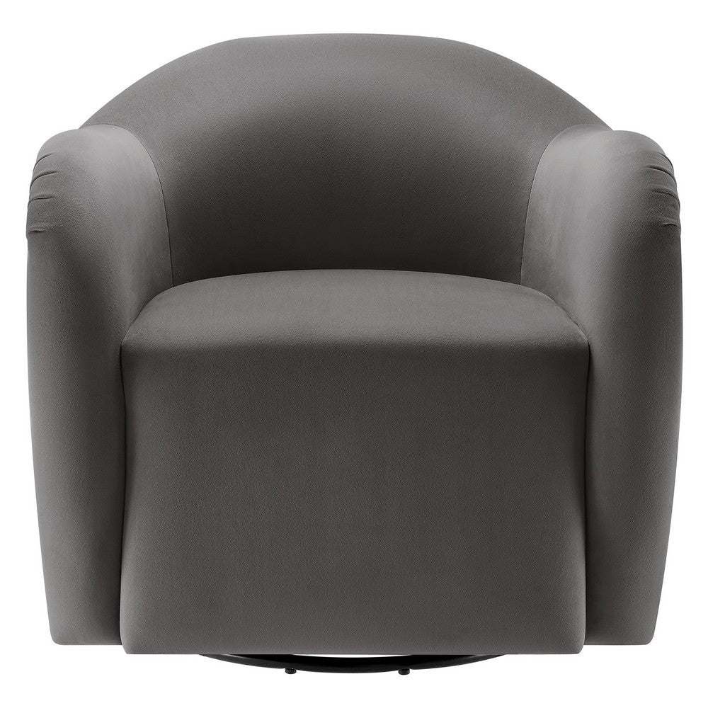 Modway Compose Performance Velvet Swivel Armchair in Storm Gray - Barrel Accent Chair - Comfy Round Single Sofa Chair with 360° Rotation