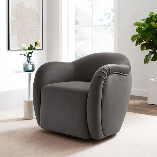 Modway Compose Performance Velvet Swivel Armchair in Storm Gray - Barrel Accent Chair - Comfy Round Single Sofa Chair with 360° Rotation - Modern Upholstered Club Chair for Living Room, Bedroom