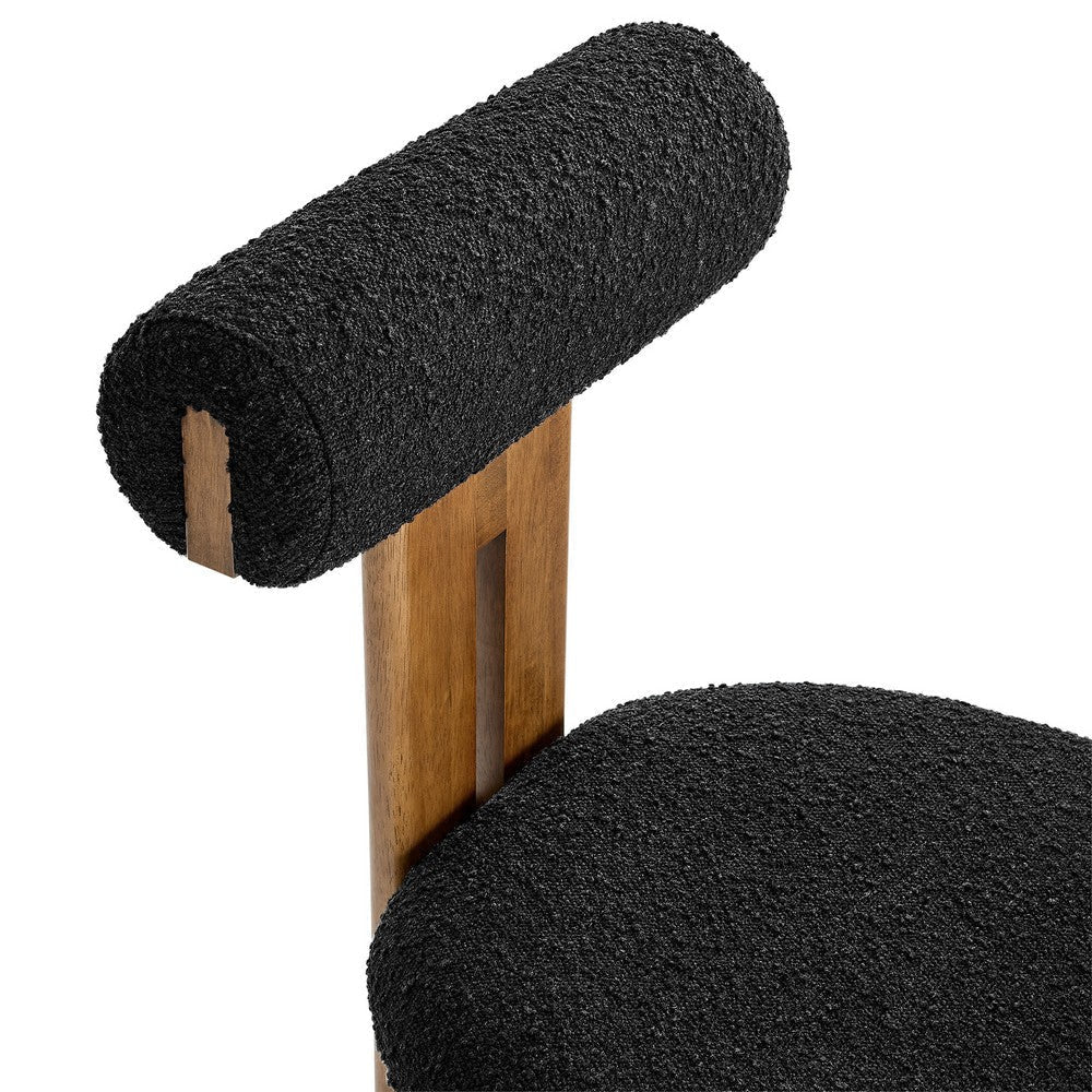 Modway Torian Upholstered Boucle Dining Chairs Set of 2 in Walnut Black - 3-Legged Farmhouse Kitchen Chairs - Mid-Century Modern Armless