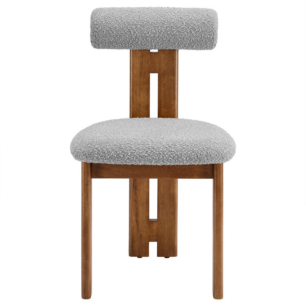 Modway Torian Upholstered Boucle Dining Chairs Set of 2 in Walnut Light Gray - 3-Legged Farmhouse Kitchen Chairs - Mid-Century Modern