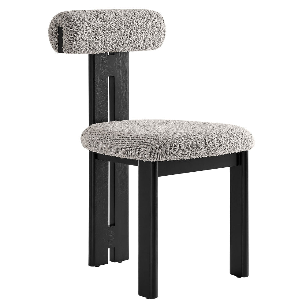 Modway Torian Upholstered Boucle Dining Chairs Set of 2 in Wenge Taupe - 3-Legged Farmhouse Kitchen Chairs - Mid-Century Modern Armless