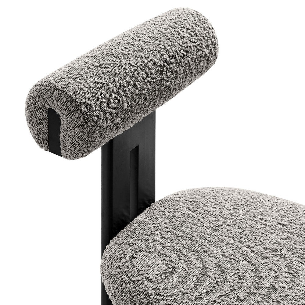 Modway Torian Upholstered Boucle Dining Chairs Set of 2 in Wenge Taupe - 3-Legged Farmhouse Kitchen Chairs - Mid-Century Modern Armless