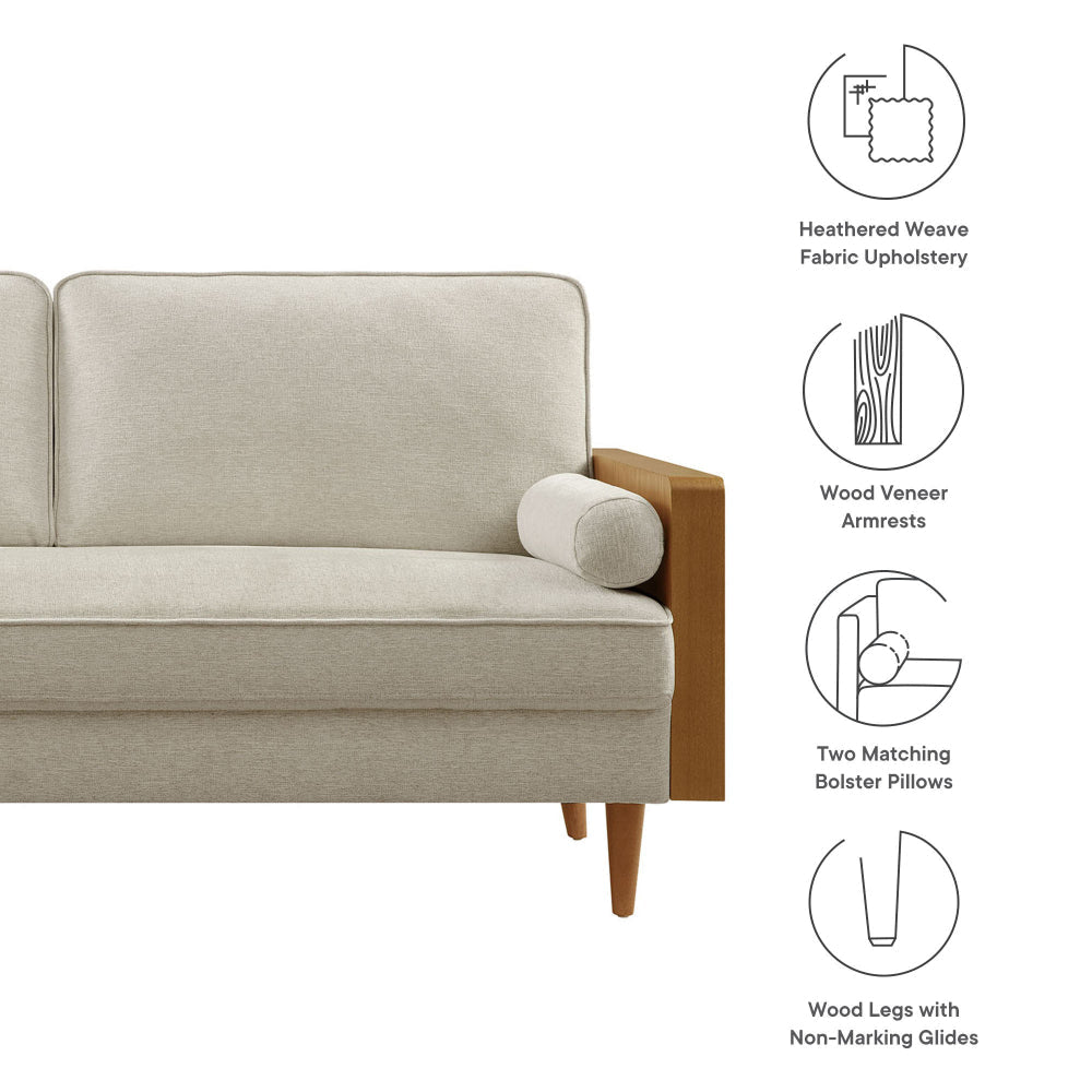 Modway Kellan Sofa in Walnut Heathered Weave Light Beige