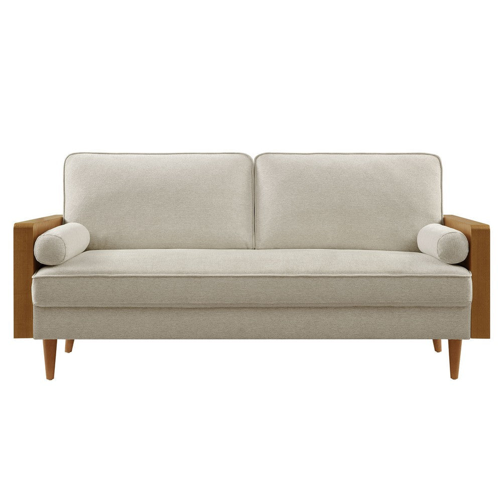 Modway Kellan Sofa in Walnut Heathered Weave Light Beige