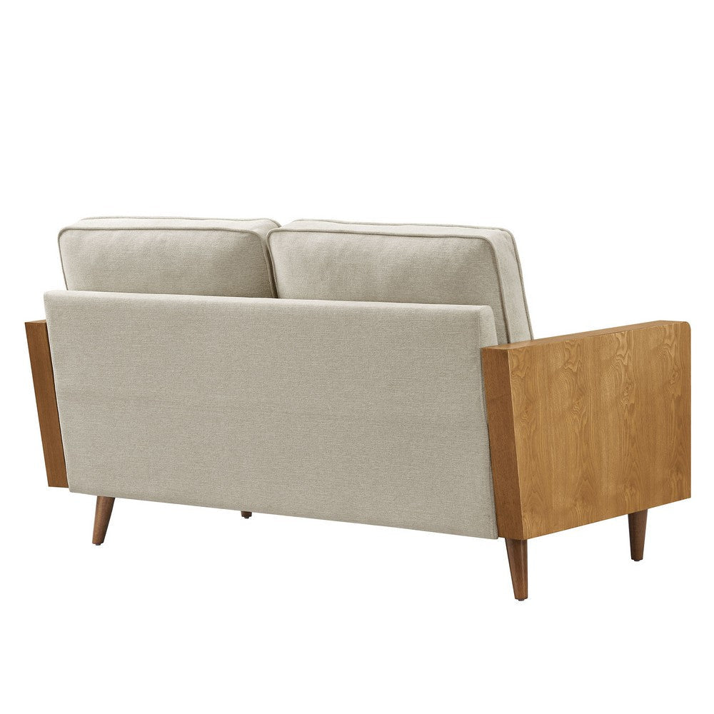 Modway Kellan Loveseat in Walnut Heathered Weave Light Beige