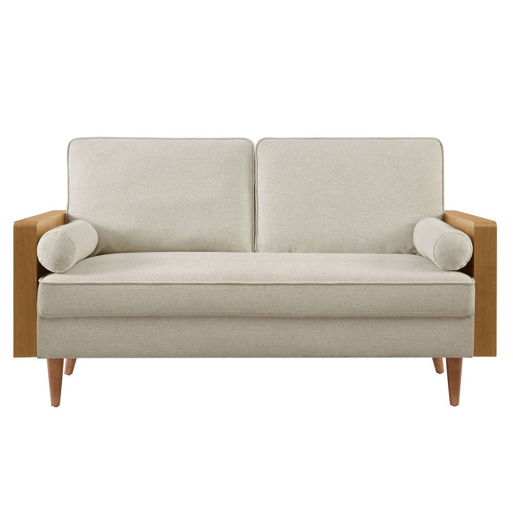 Modway Kellan Loveseat in Walnut Heathered Weave Light Beige