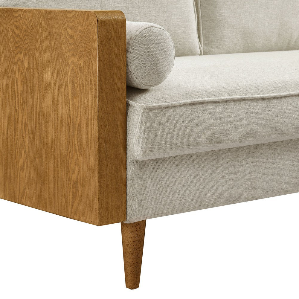 Modway Kellan Loveseat in Walnut Heathered Weave Light Beige