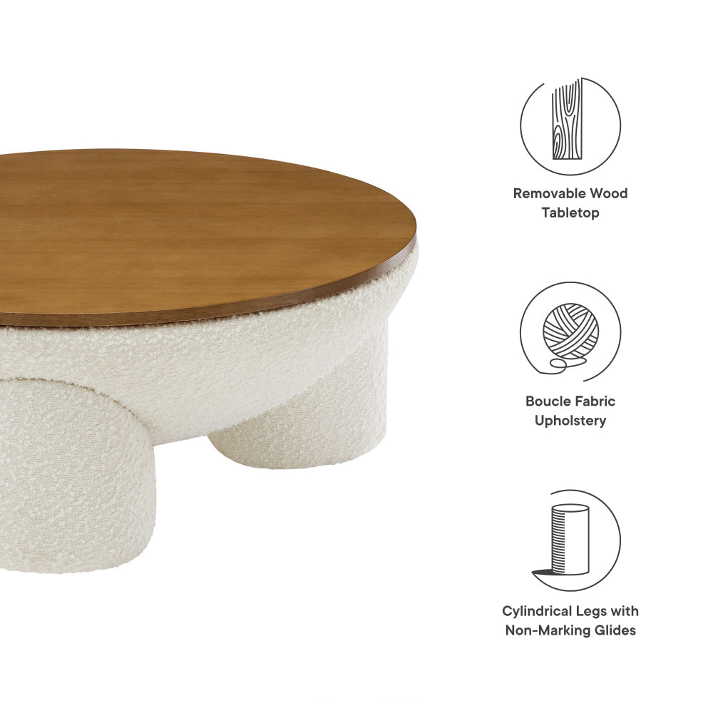 Tridome Round Boucle Upholstered Storage Coffee Table by Modway MDY-EEI-6964-NAT-IVO