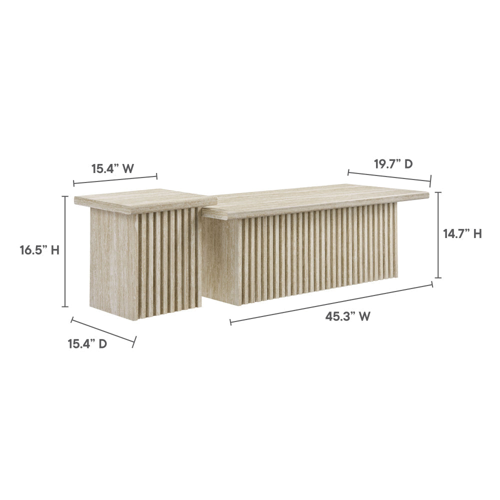 Render Nesting Faux Travertine Coffee Tables Set of 2 by Modway MDY-EEI-6970-TRA