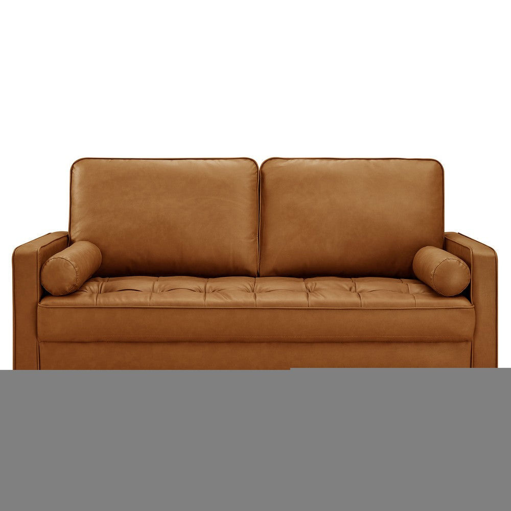 Modway Valour 62 Inch Faux Leather Loveseat in Tan – Wide Faux Leather Loveseat Sofa with Wood Legs - Small 2-Seater Sofa with Tufted Seat