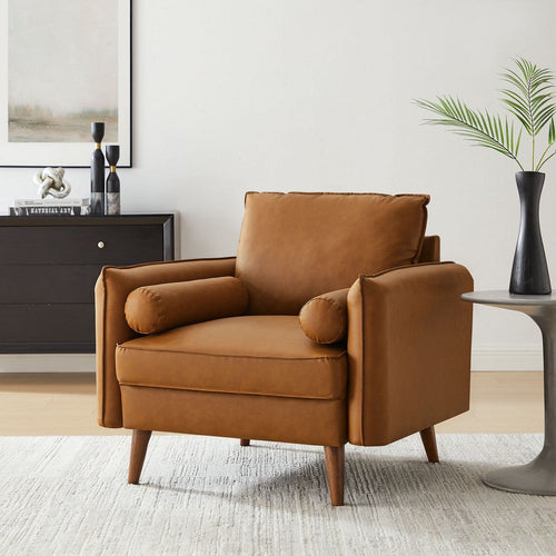 Modway Revive Faux Leather Accent Armchair in Tan