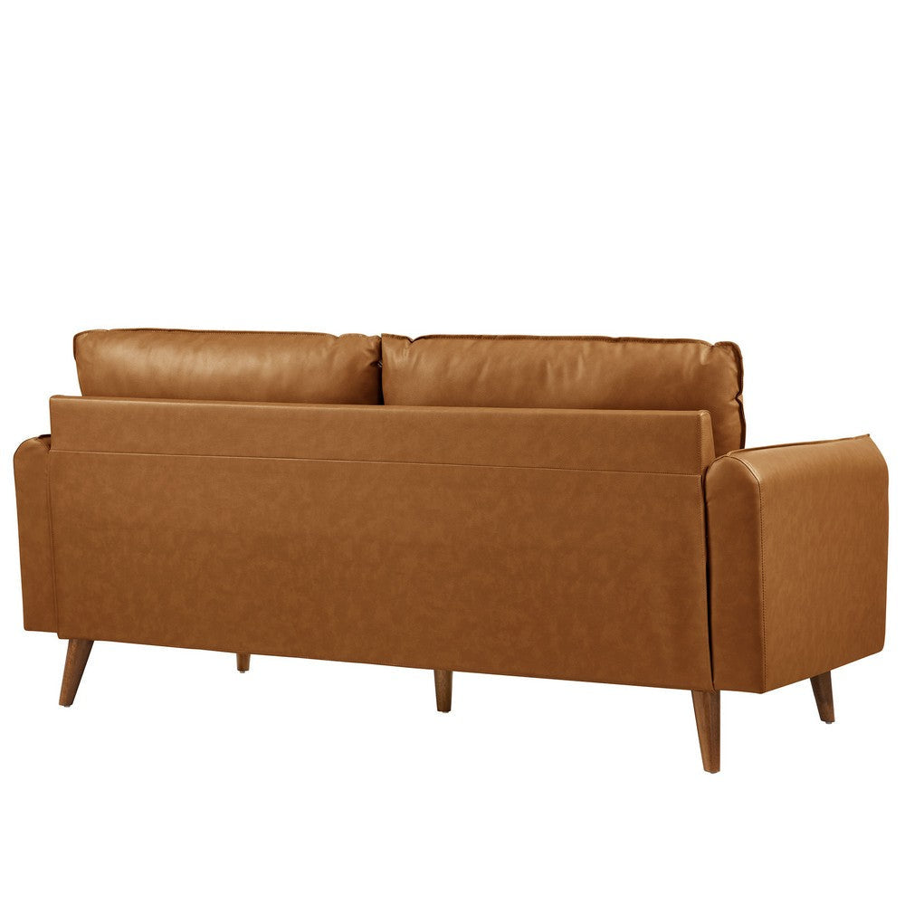 Modway Revive 72 Inch Faux Leather Sofa in Tan – 3 Seater PU Leather Couch with Cozy Wide Seats - Mid-Century Modern Upholstered Sofa