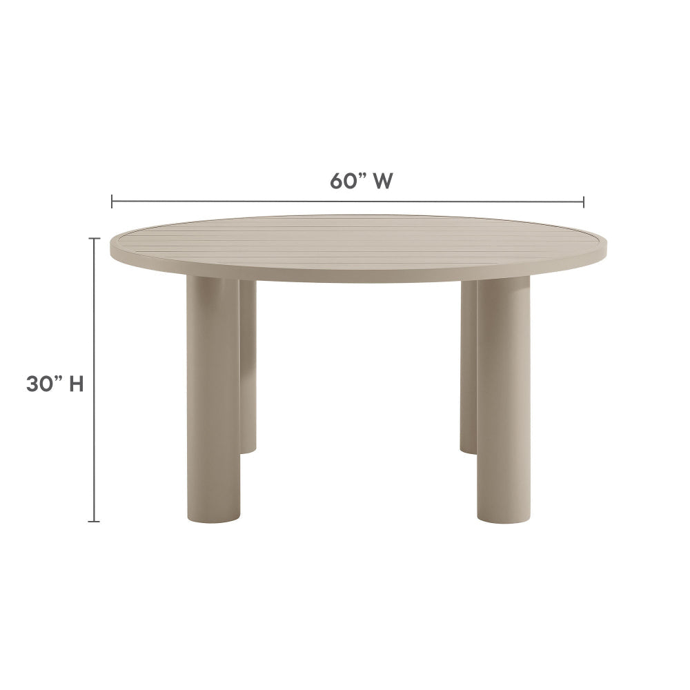 Modway Nautica 60 Inch Round Metal Outdoor Patio Dining Table in Taupe – Weather-Resistant Outdoor Dining Table for Patio Balcony