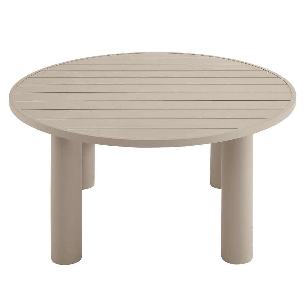 Modway Nautica 60 Inch Round Metal Outdoor Patio Dining Table in Taupe – Weather-Resistant Outdoor Dining Table for Patio Balcony
