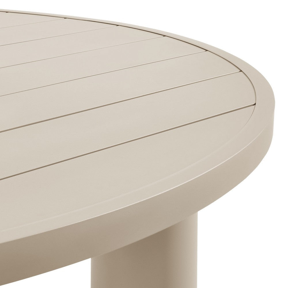 Modway Nautica 60 Inch Round Metal Outdoor Patio Dining Table in Taupe – Weather-Resistant Outdoor Dining Table for Patio Balcony
