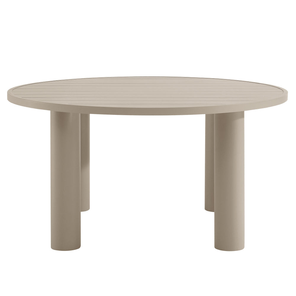 Modway Nautica 60 Inch Round Metal Outdoor Patio Dining Table in Taupe – Weather-Resistant Outdoor Dining Table for Patio, Balcony, and Garden – Modern Outdoor Dining Table for 4 People